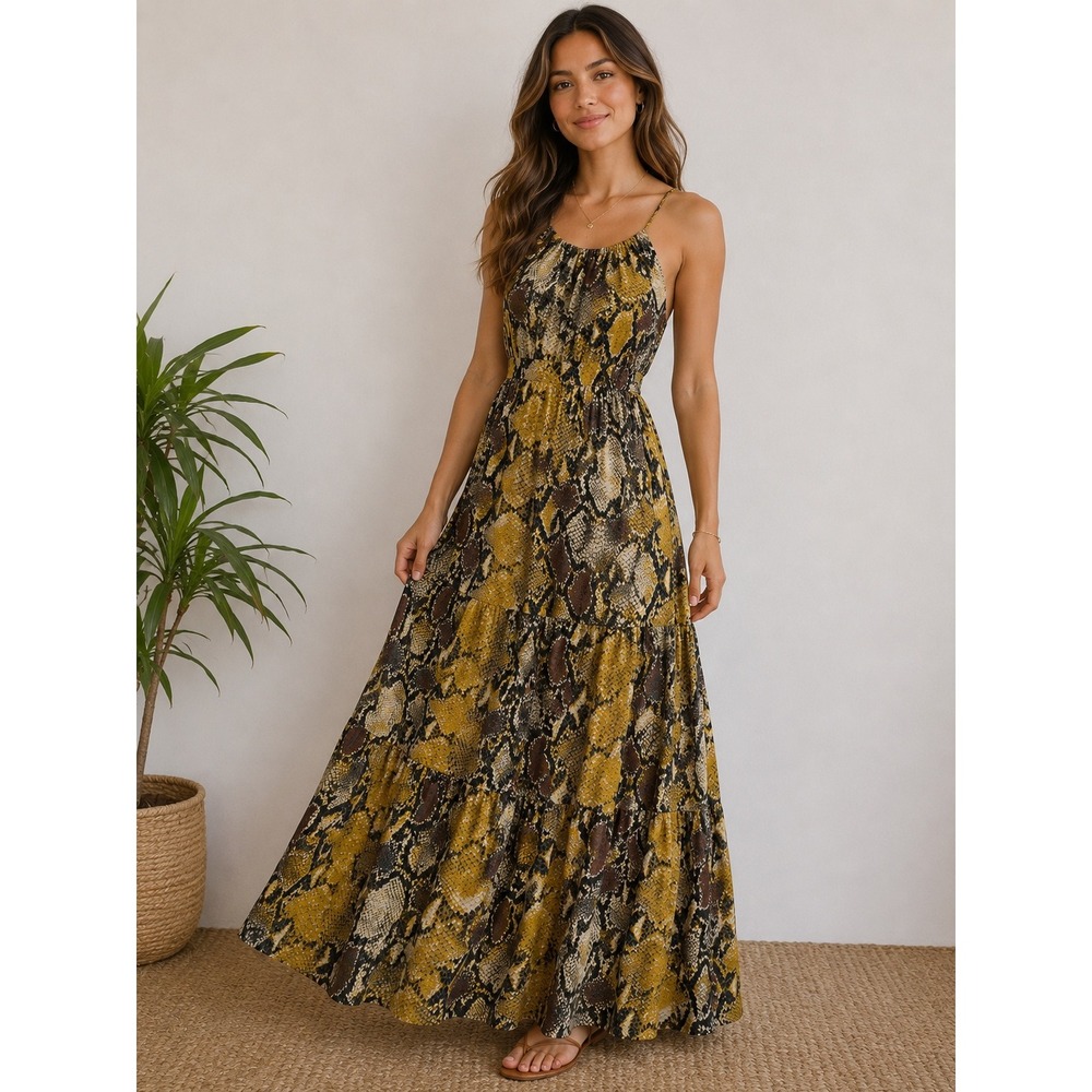 See And Be Seen Snakeskin Halter Maxi Dress Wedding Guest Resort Summer Vacation
